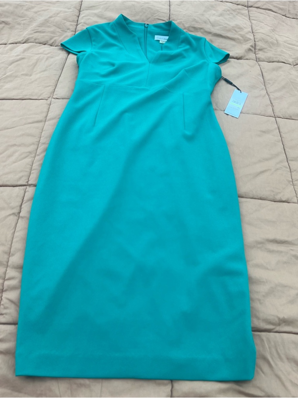 Calvin Klein Green Sheath V Neck Midi Dress Size 4